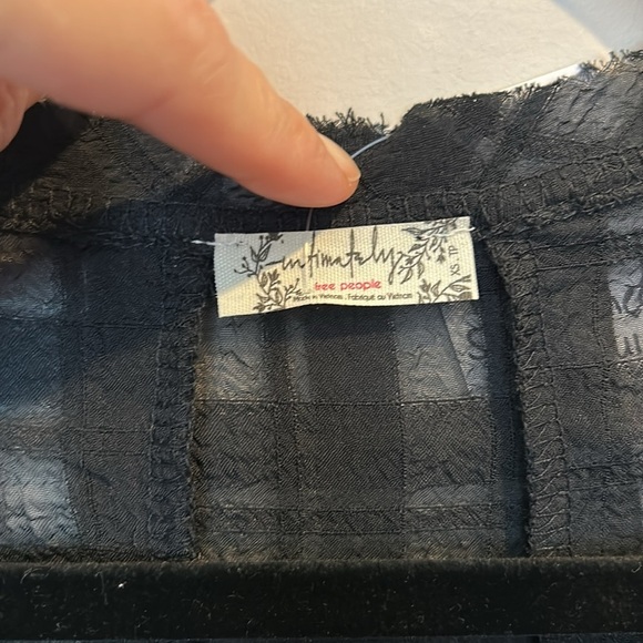 Free People Intimately Check Sheer Cinch Sleeve Bodysuit Black - Picture 4 of 8